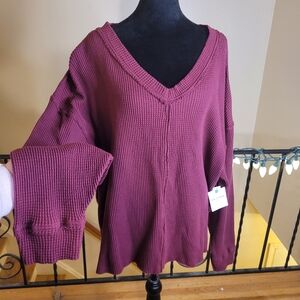 Arizona Jean Co Women's V-Neck Knit Sweater - Burgundy Size Large